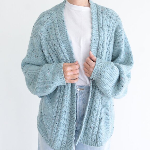 Vintage Maggie Lawrence Sport Cable Knit Blue Button Up Cardigan Sweater XL - Picture 2 of 10